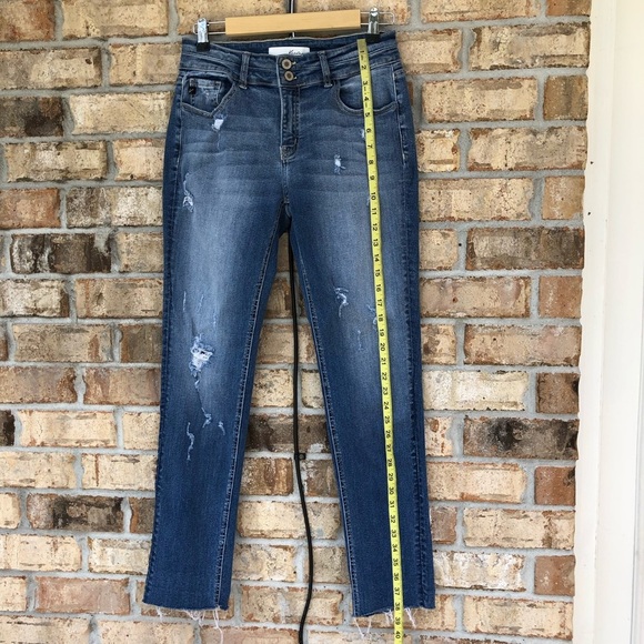 Kancan Style KC8448M Distressed Ripped Raw Hem Mid Rise Medium Wash jeans 26 - Picture 14 of 16